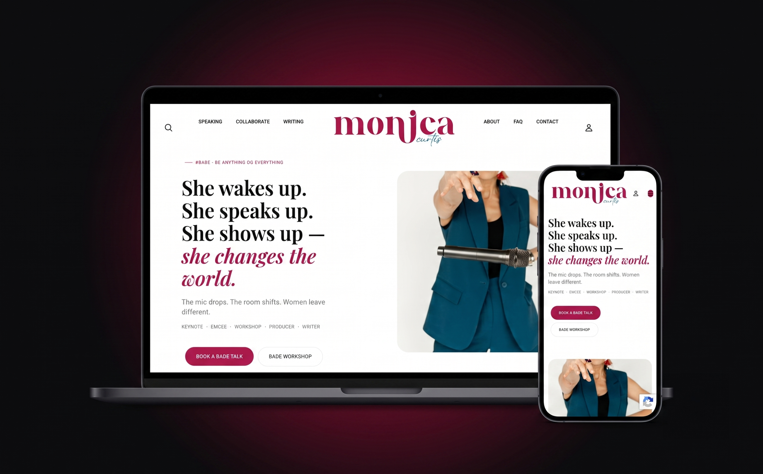 Monica Curtis website shown on desktop and mobile