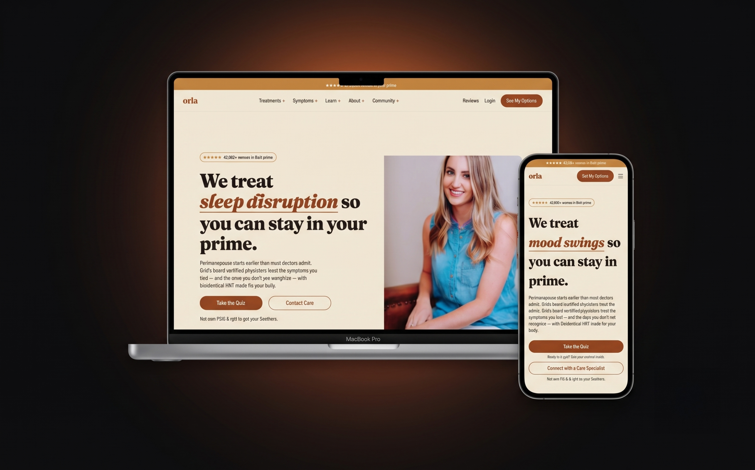 Orla telehealth homepage on laptop and mobile