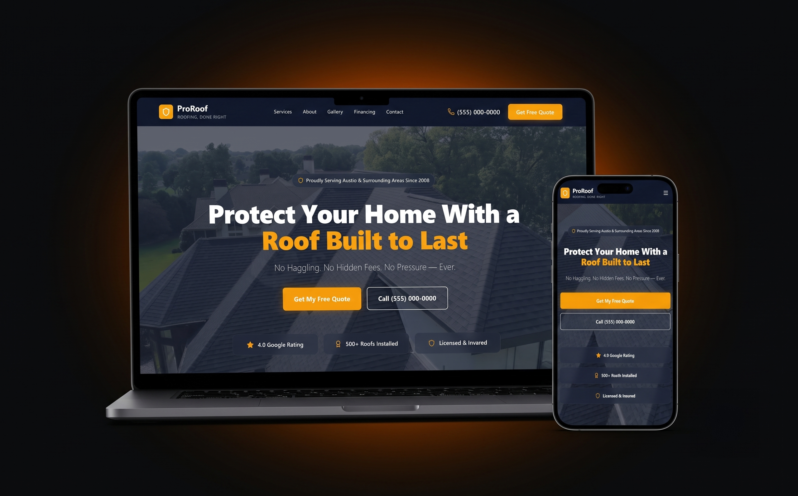 ProRoof site on laptop and mobile: Protect your home with a roof built to last