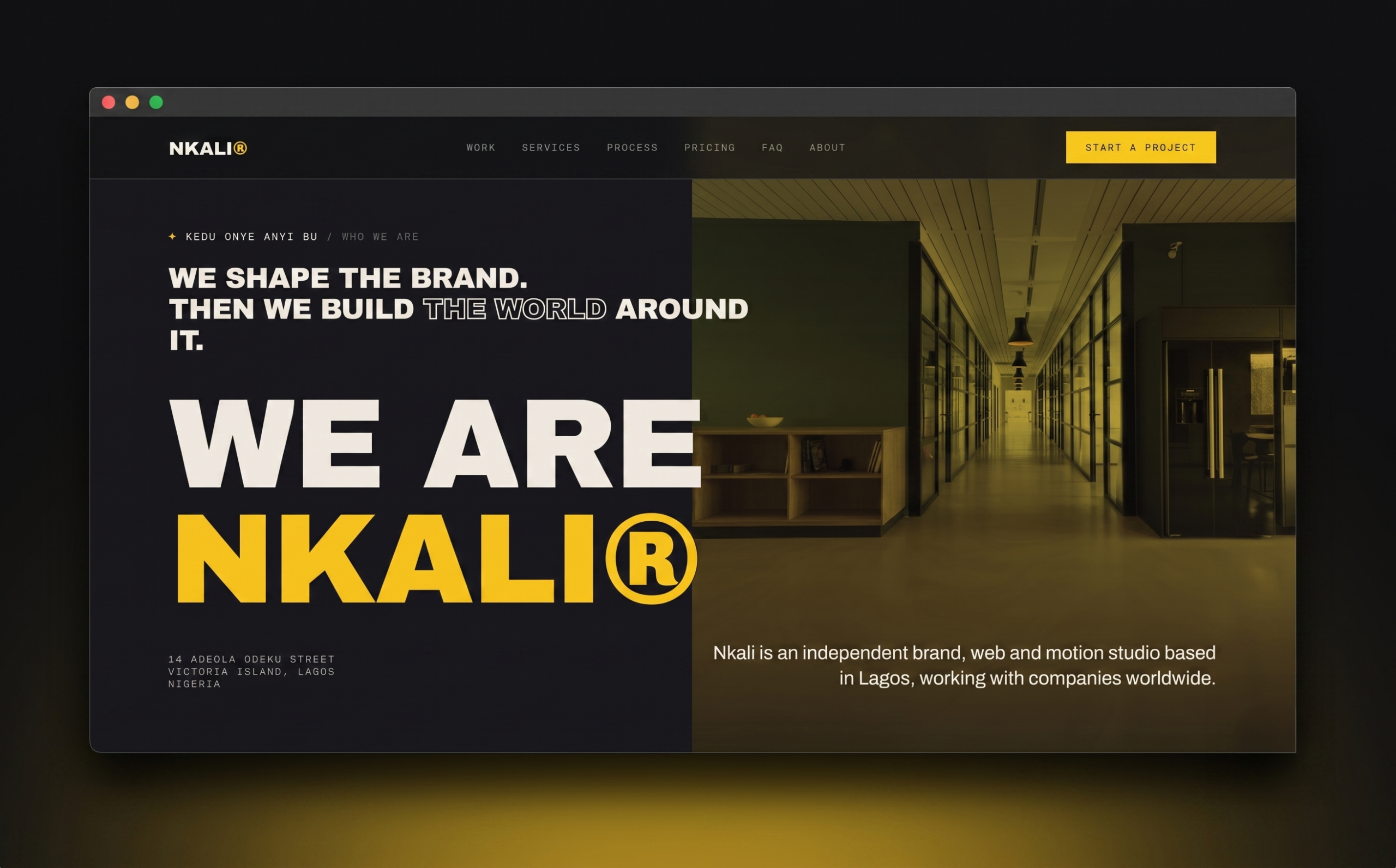 NKALI about section: We are NKALI, in ink and electric yellow