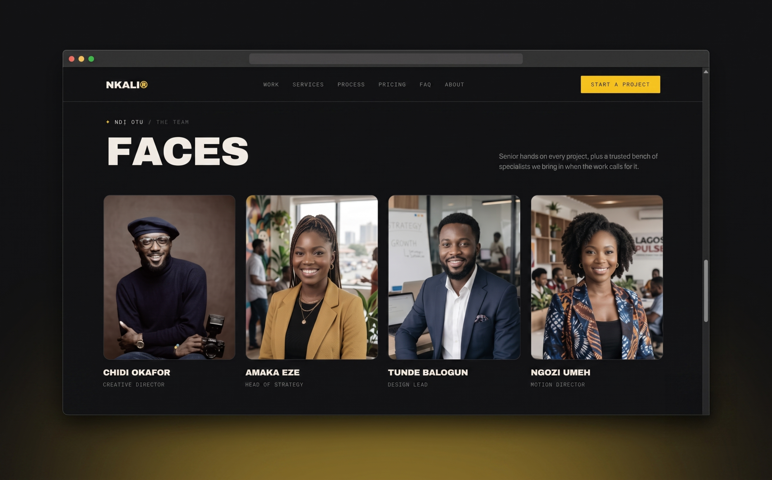 NKALI team section titled Faces